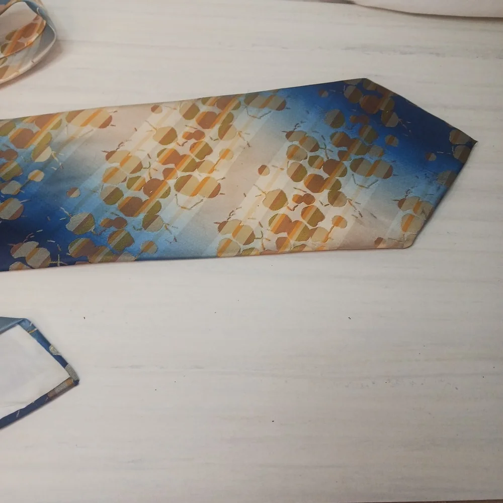 Vintage Wembley Necktie 70s Mod Retro Blue Orange Wide Tie